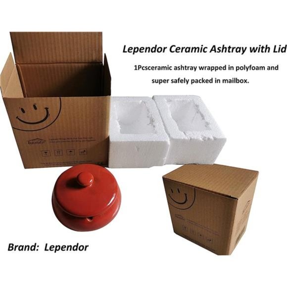 Ceramic Ashtray with Lids, Windproof,Cigarette Ashtray for Indoor or Outdoor Use - Picture 2 of 6